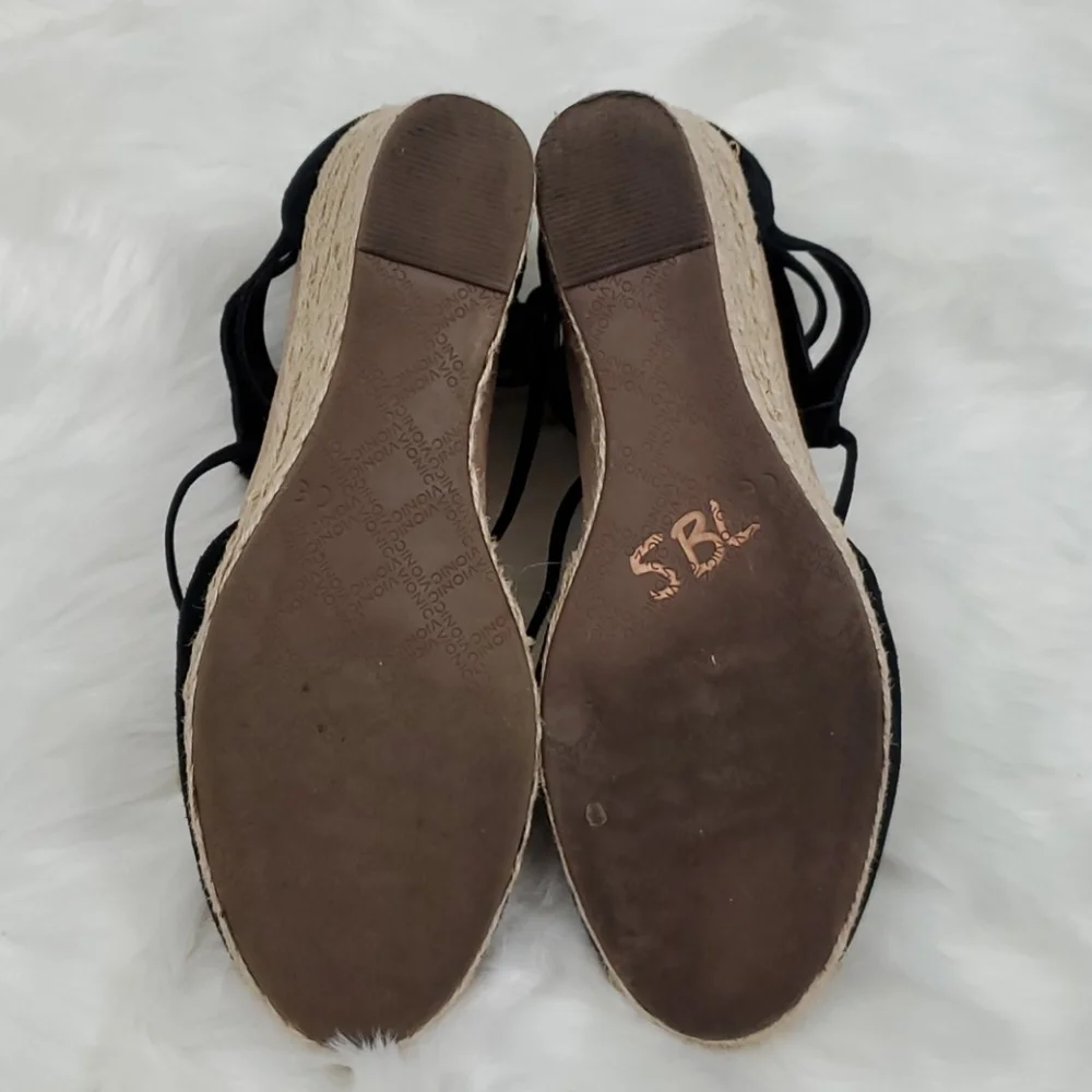Vionic espadrilles suede black shoes strips women size 9